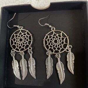 Silver tone dream catcher earrings